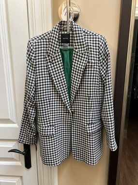Smythe Navy and White Gingham Blazer with Green Lining